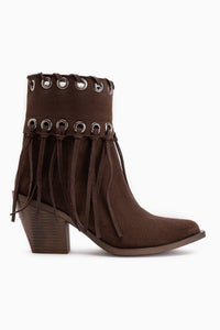 Nessa Wildleder Fransen Chunky Absatz Damen Cowboy Stiefel