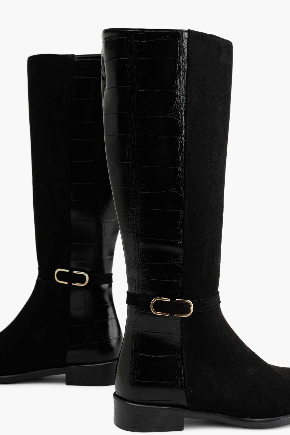 Essie Schwarze Wildleder Schnallen Damen Stiefel