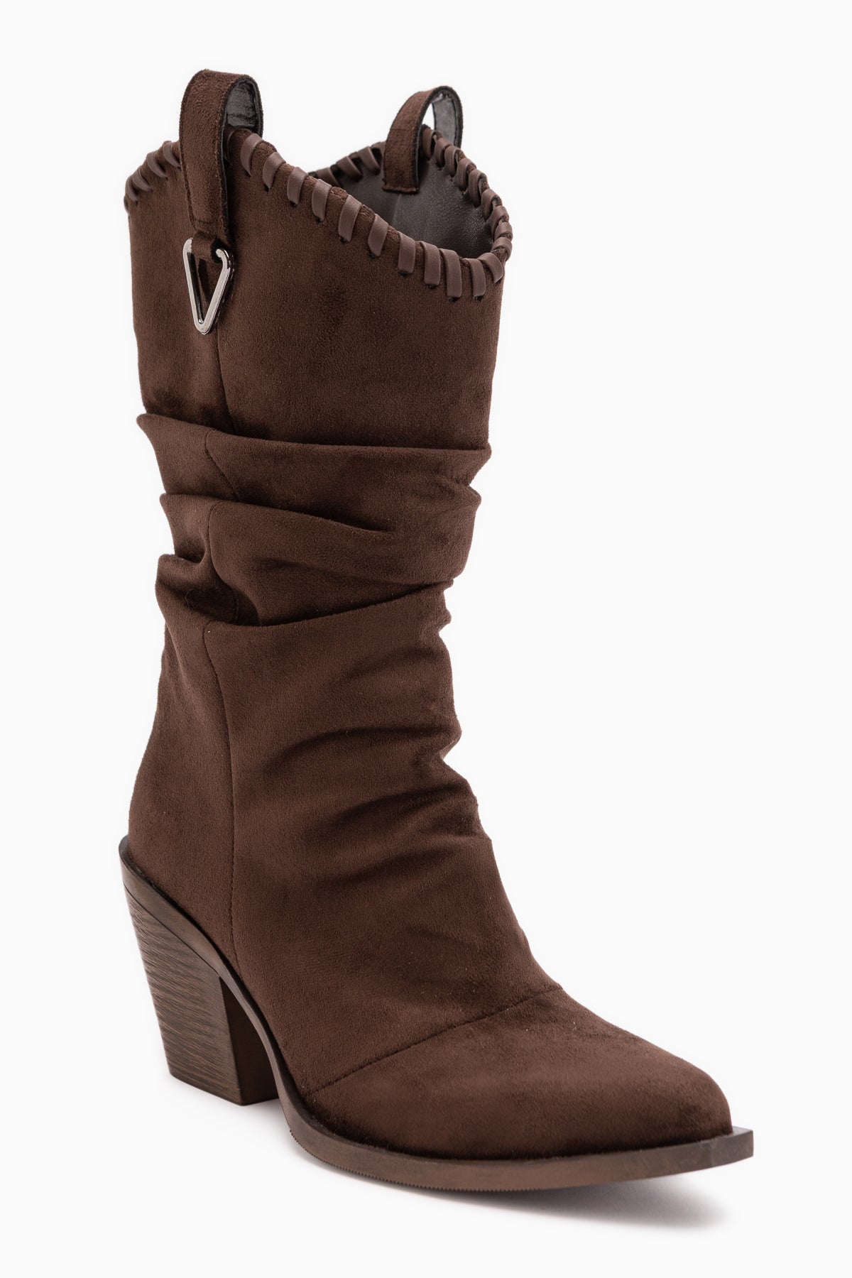Reba Braun Wildleder Falten Dicke Absatz Damen Lange Cowboy Stiefel