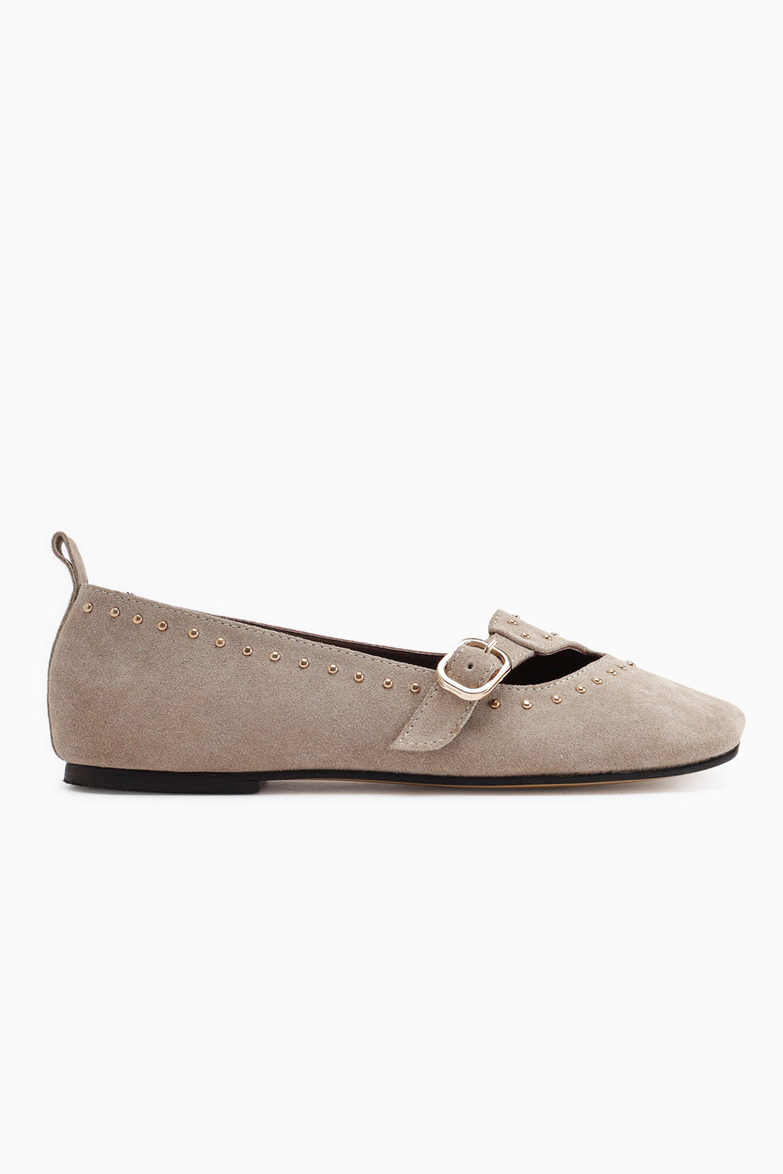 Nella Echtes Leder Beige Schnallen Quadrat Zehen Damen Ballerinas