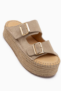 Janika Echtes Leder Beige Wildleder Geflochtene Sohle Damen Pantoletten
