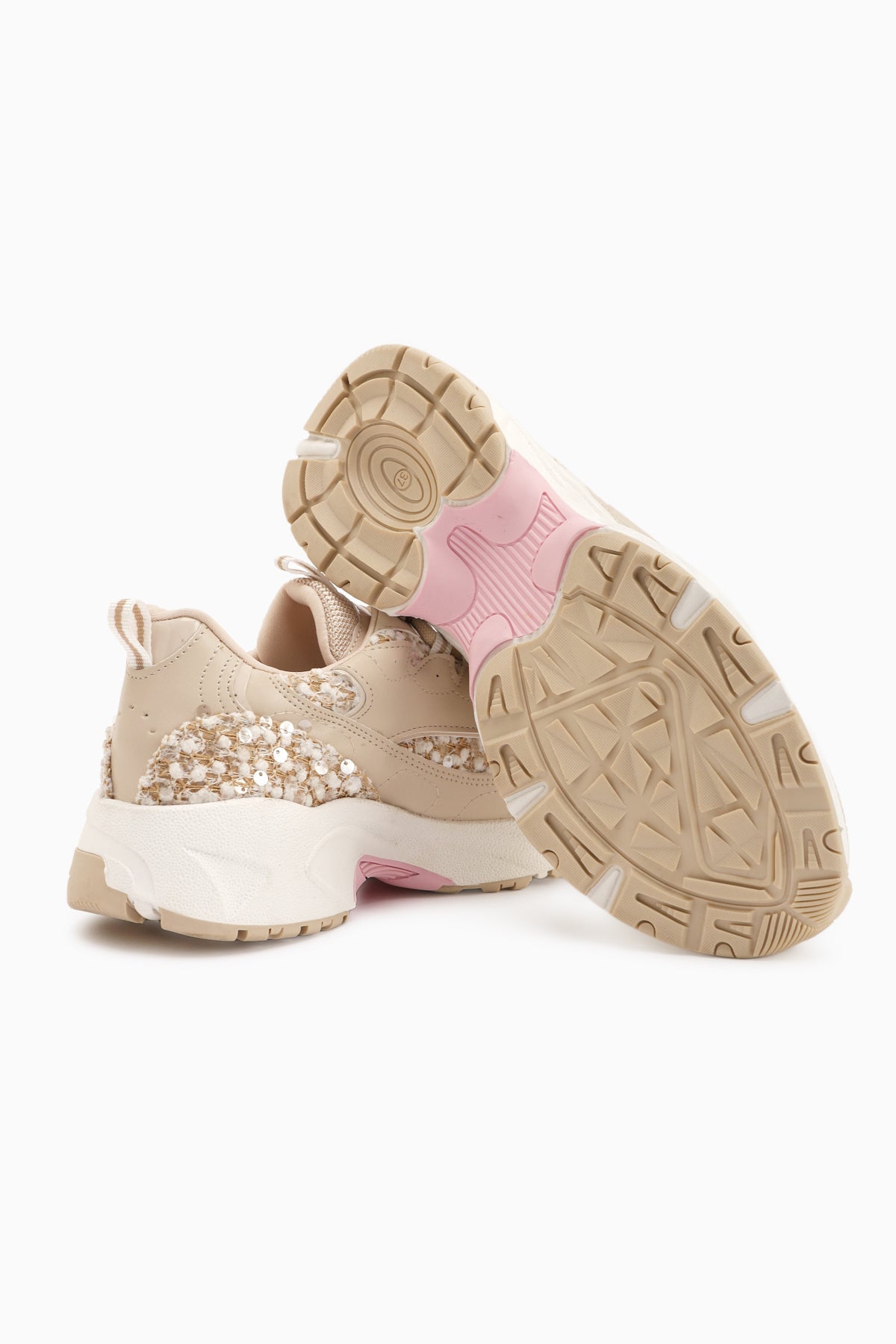 Rozhin Beige Sequined Thick Sole Women's Sport Shoes