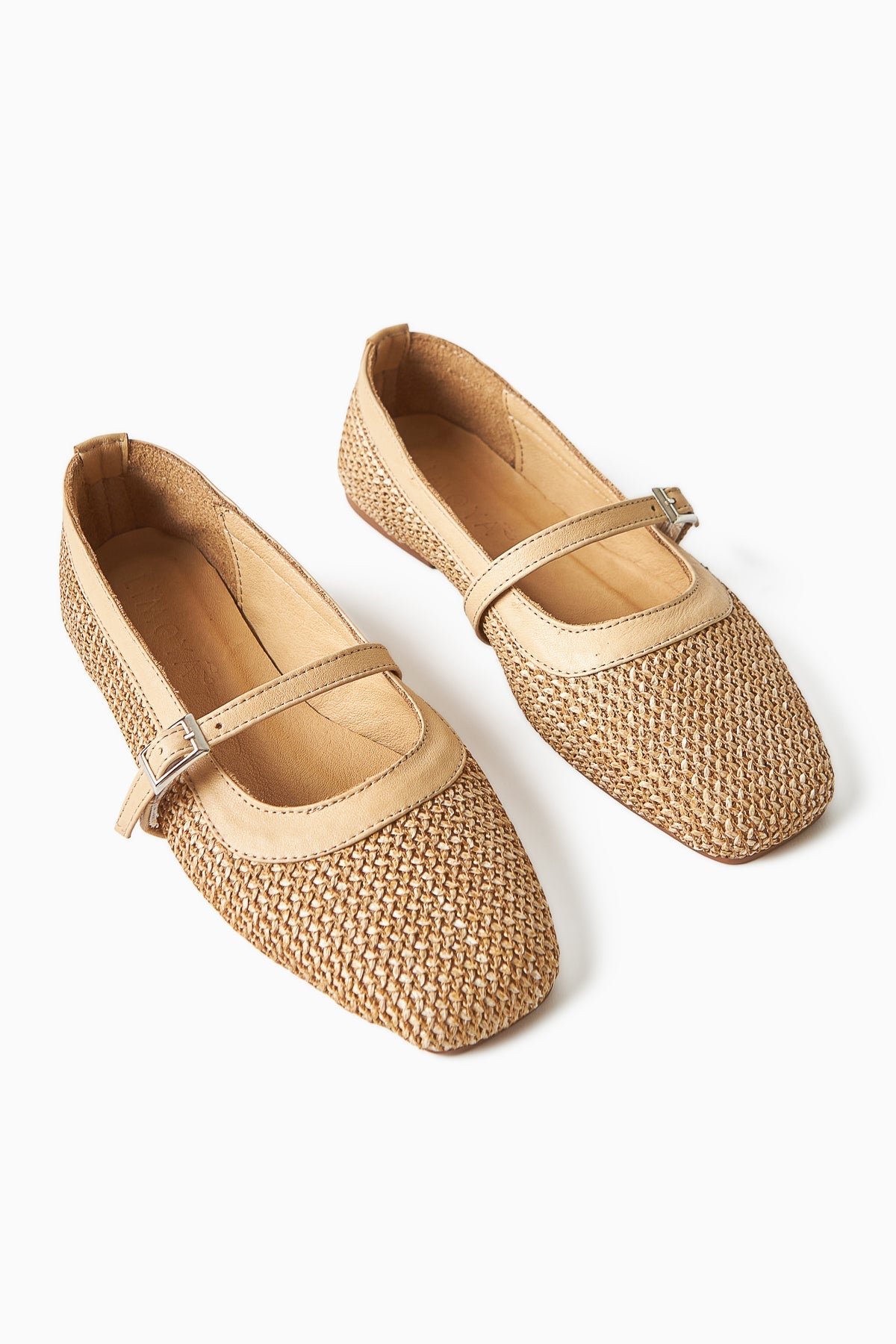 Remza Damen Ballerina mit Schnalle, Bequemer Alltagsschuh, Strohgewebte Textur