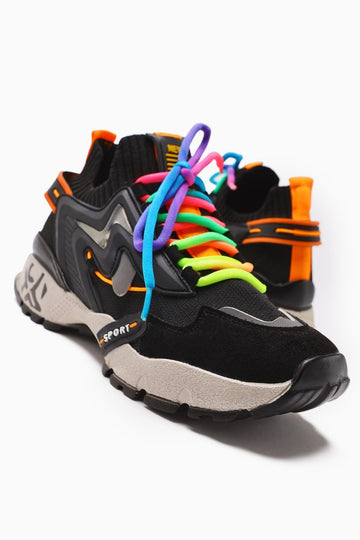 Anabell Siyah Triko Süet Detaylı Renkli Bağcıklı Kadın Sneakers