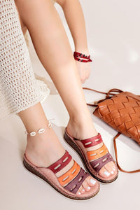 Hakiki Deri Joelle Ten Bordo Mor Portakal Comfort Lazer Kesim Terlik