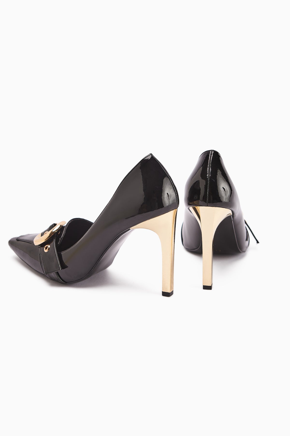 Elisar Black Patent Leather Belt Detail Women's High Heels