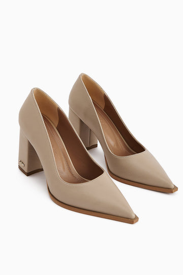 Lucy Beige Chunky Heel Women's Stiletto