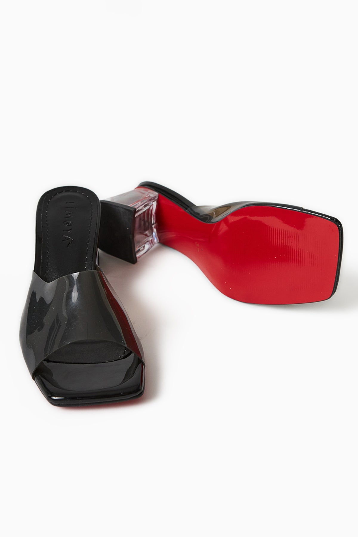 Persa Schwarz Transparenter Riemen Klare Absatz Damen Slipper