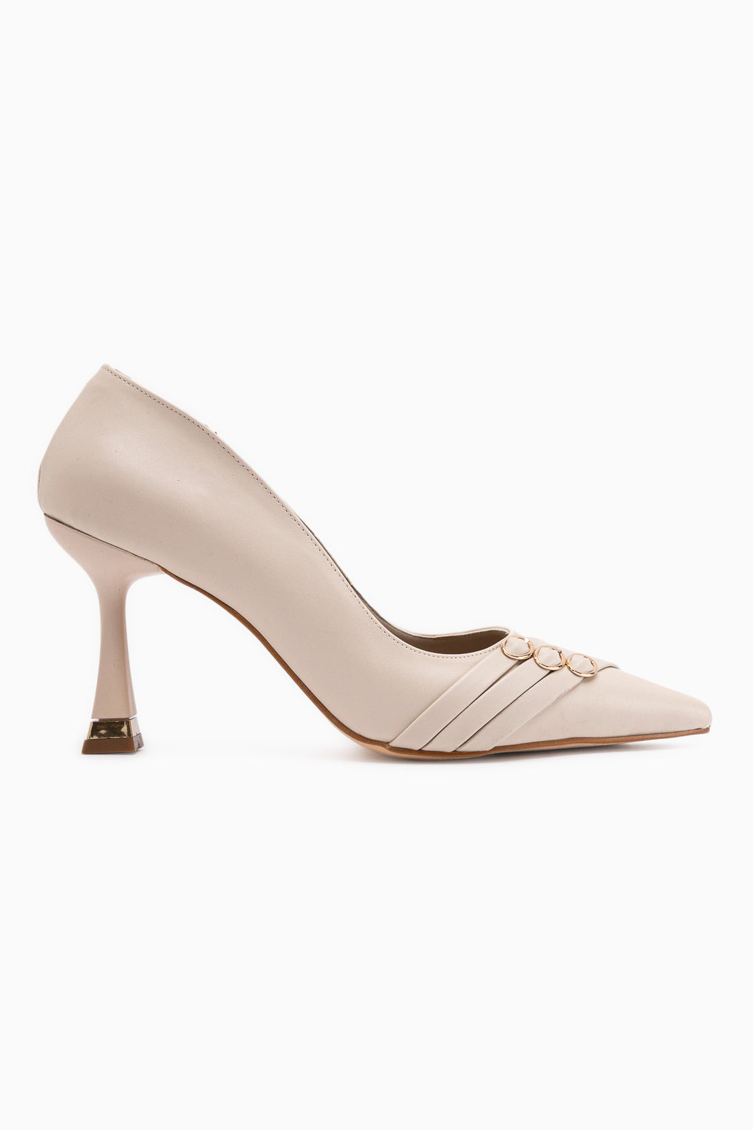 Lavina Beige Riemchen Gold Absatz Spitz Schuh Stiletto