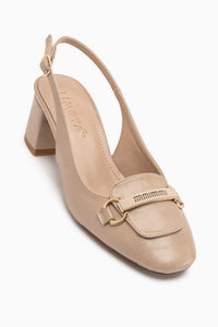 Runa Beige Buckle Detailed Women’s Heeled Shoes