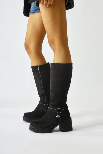 Kenzie Black Suede Ankle Detail Boots