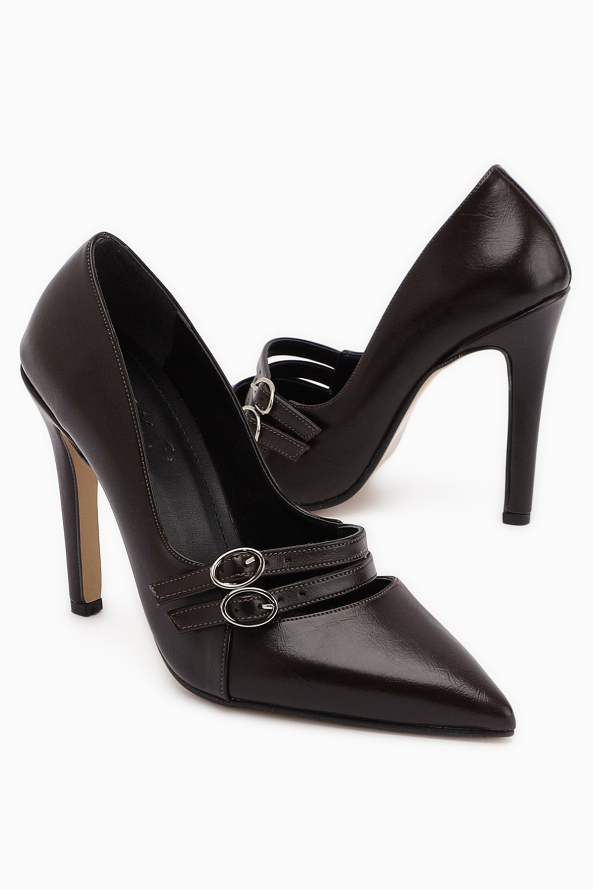 Blanka Brown Double Buckle Stiletto Women's High Heel Shoe