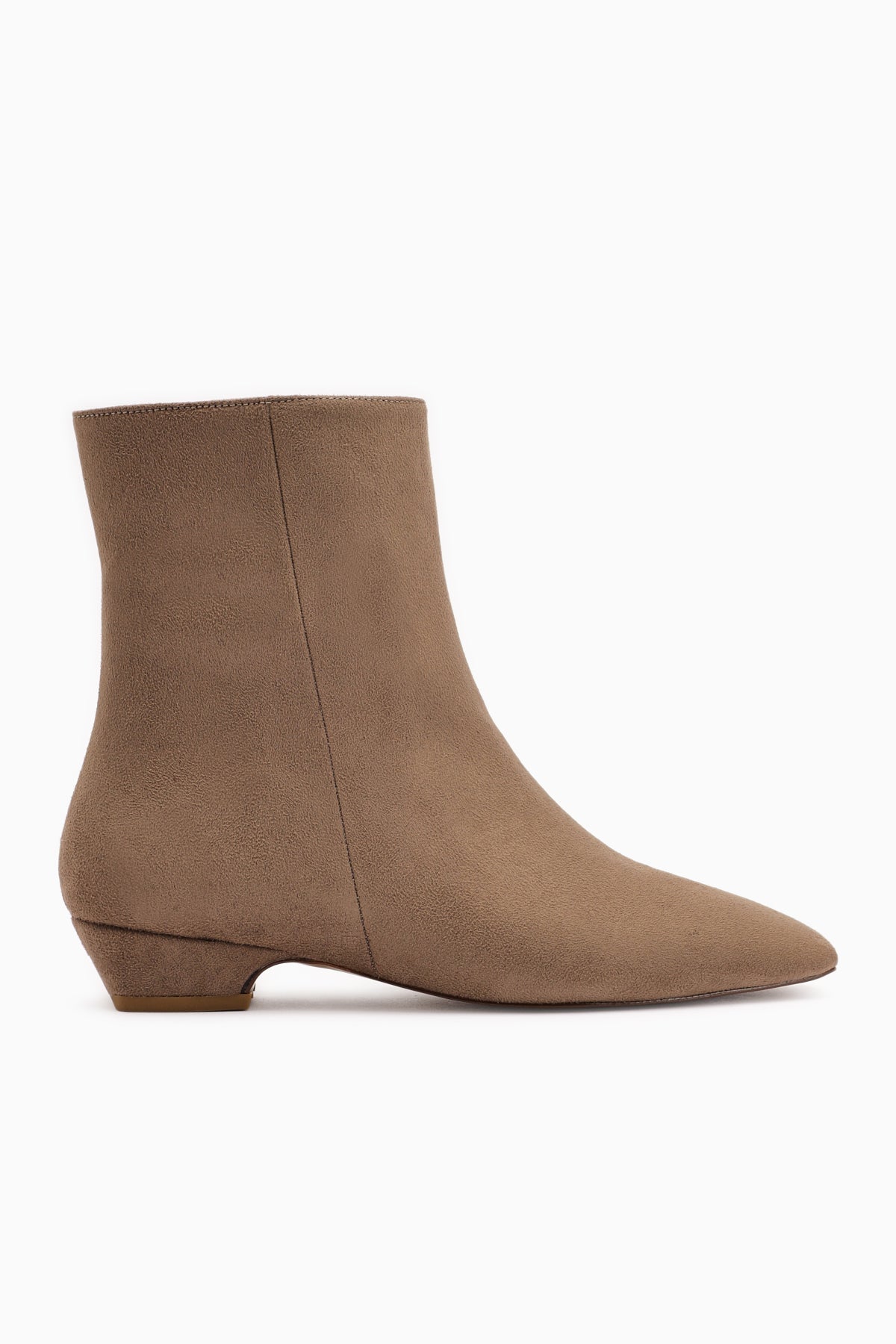 Grace – Taupe Velours Stiefelette mit niedrigem Absatz, mit eckiger Zehenpartie (Damen)