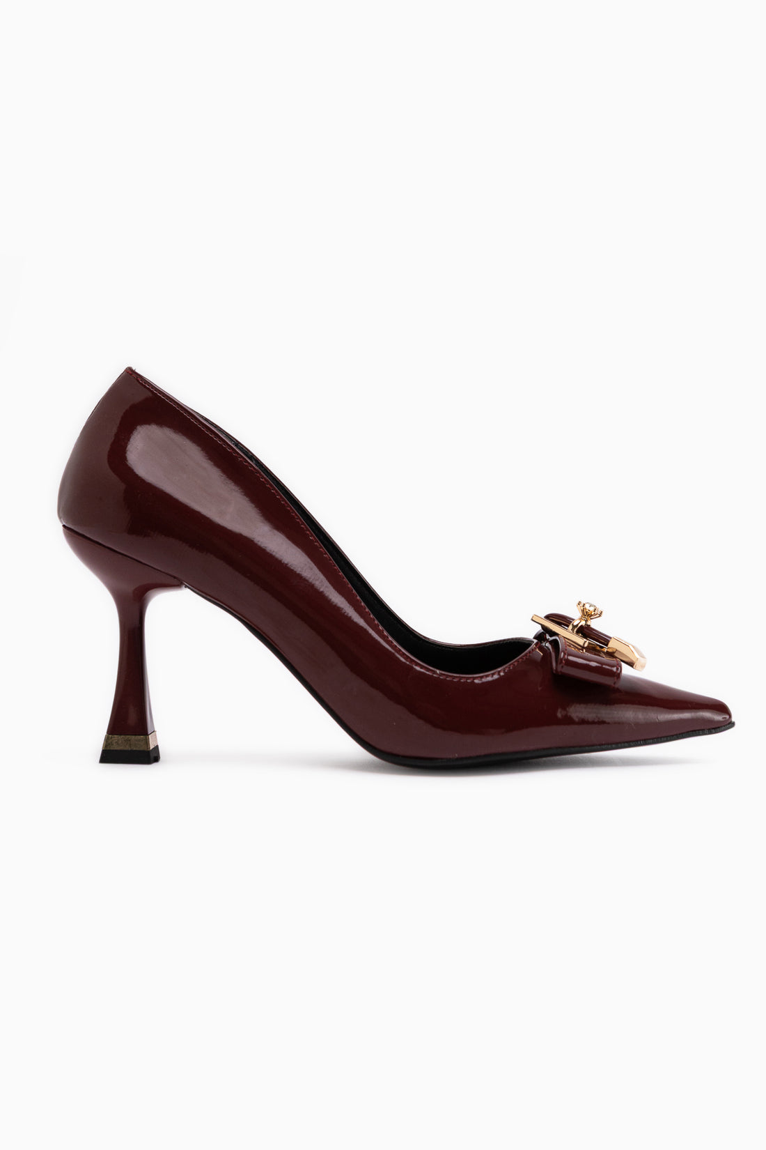 Mimosa Bordeaux Lackleder Spitzzehen-Einzelstein-Schnalle Detail Damen Absatzschuhe