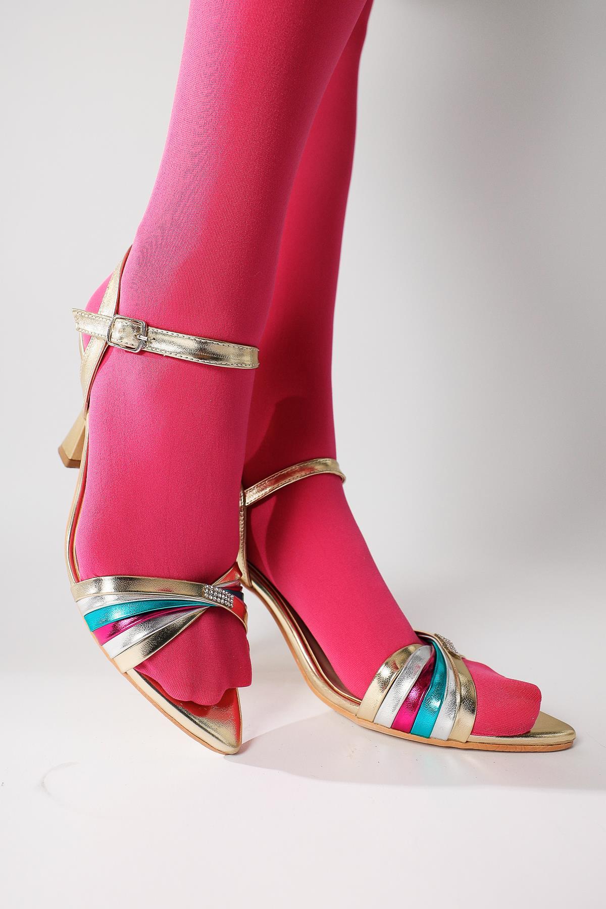 Manya Gold Cross Strap Heeled Sandals