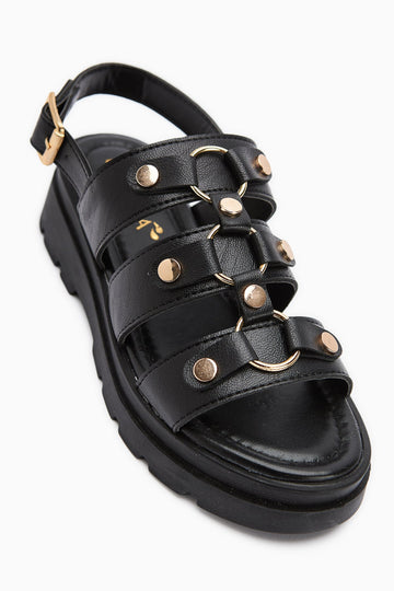 Estella Goldschnalle Schwarze Dicke Sohle Sommer Damensandalen