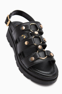 Estella Goldschnalle Schwarze Dicke Sohle Sommer Damensandalen