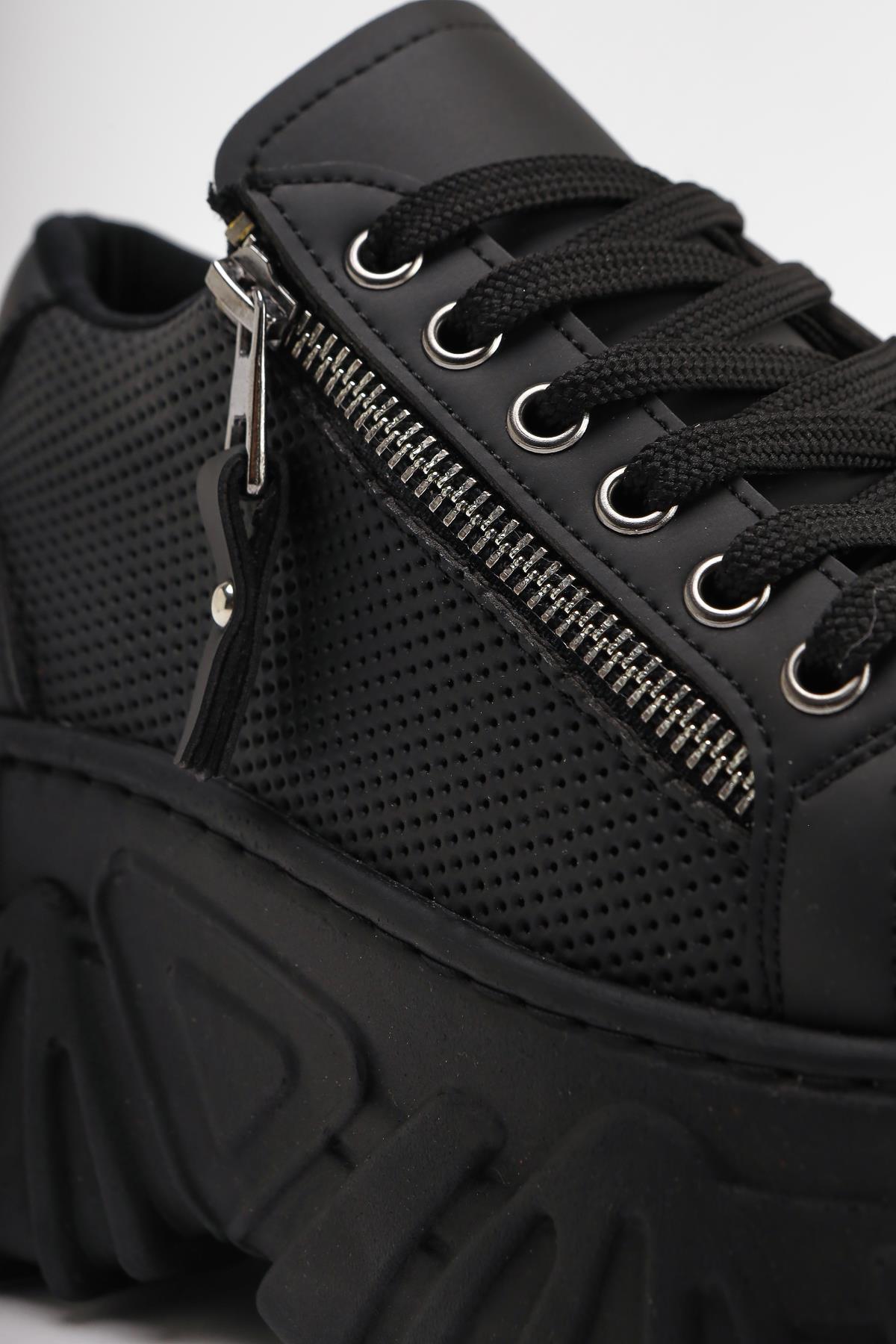 Betty Siyah Yüksek Tabanlı Fermuar Detaylı Kadın Sneakers