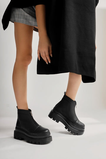 Knarik – Black Zippered Thick-Soled Boot (Women)