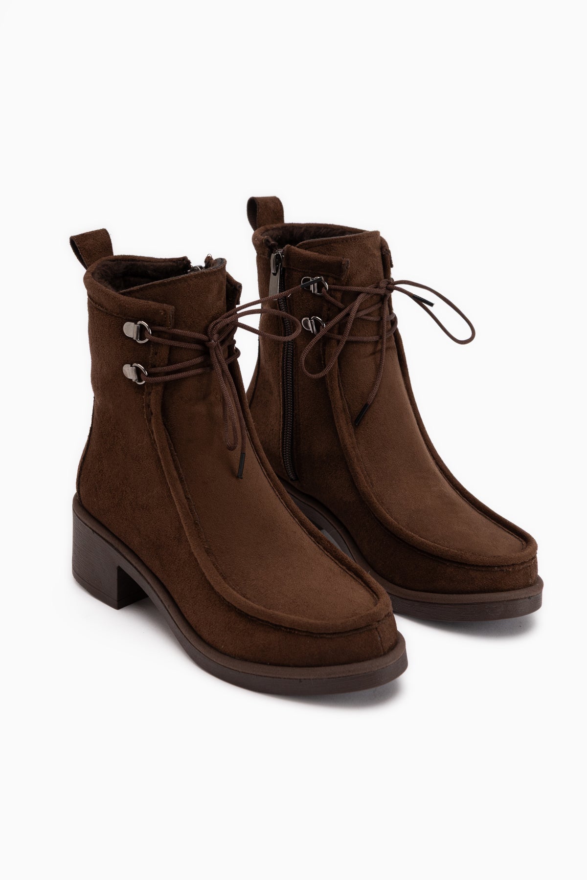 Joey Kaffee Wildleder Schnürung Dicke Absatz Damen Stiefel