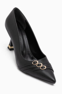 Lavina Schwarze Riemen Gold Absatzspitze Damen Stiletto