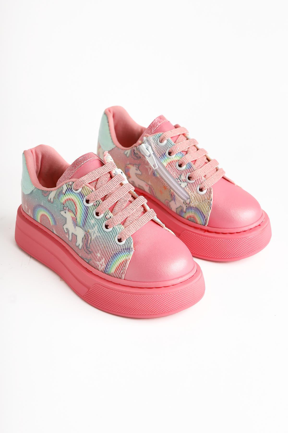 Kenia Pink Unicorn Printed Kids Sneakers