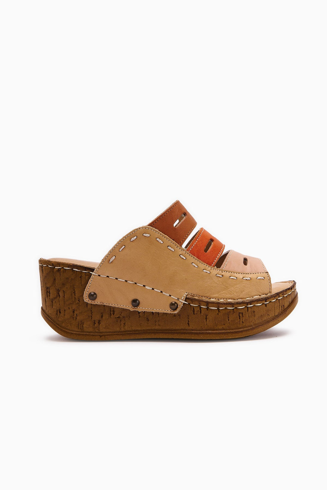 Etta Genuine Leather Mink Taba Orange Powder Laser Cut Slippers (Comfort Slippers)