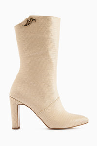 Aria Beige Croco Patterned Heeled Women's Boot