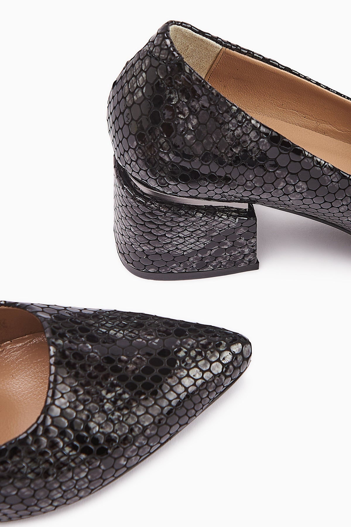 Emelia Genuine Leather Black Snake Print Women's Heeled Shoes