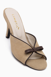 Meri Echtes Leder Beige Wildleder Absatz Damen Pantoletten