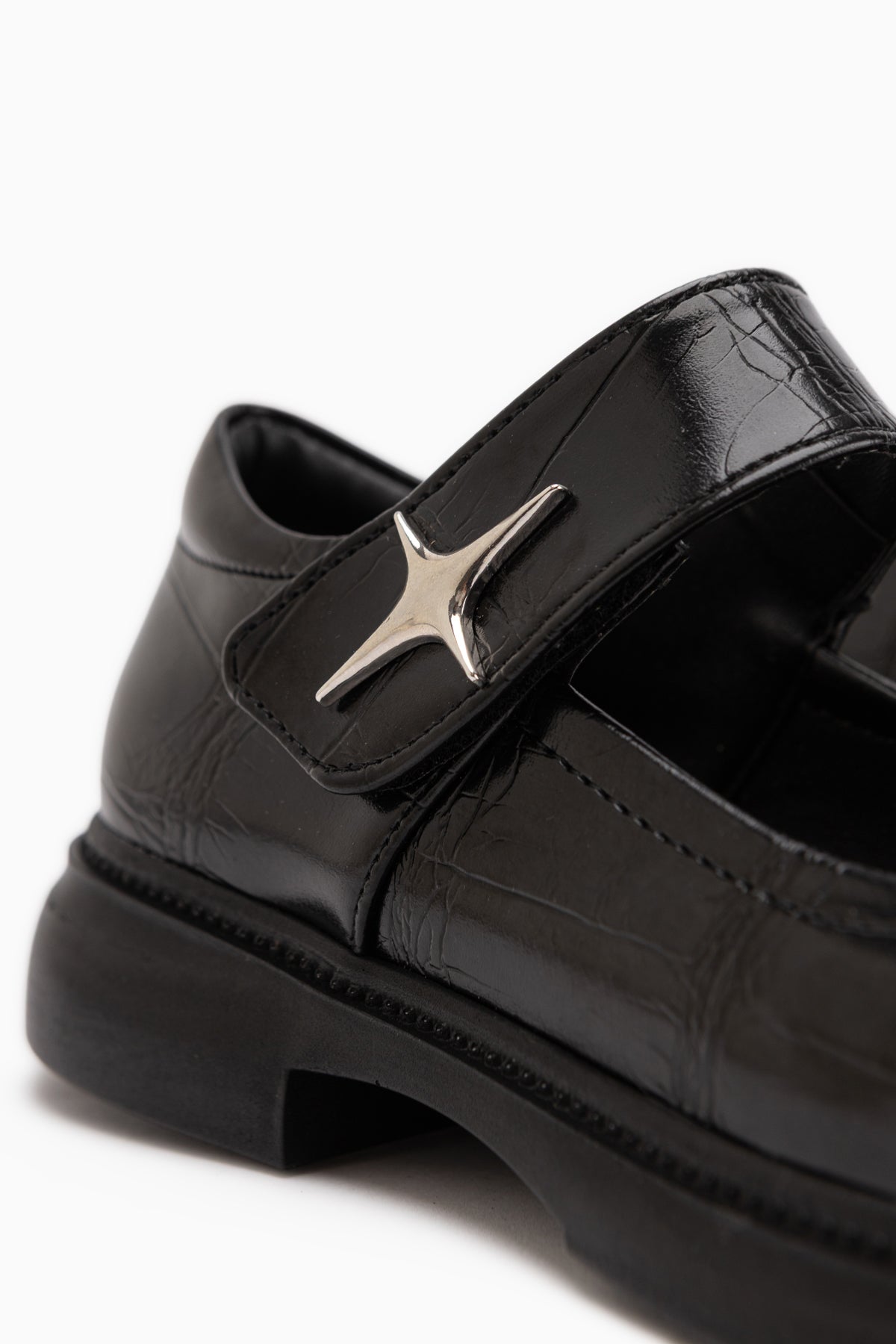 Rozalin Schwarze Krokodilriemen Dicke Sohle Damen Mary Jane Ballerinas