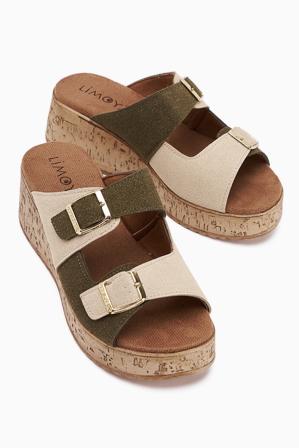 Samina Khaki Doppelriemen Blockabsatz Damen Hausschuhe