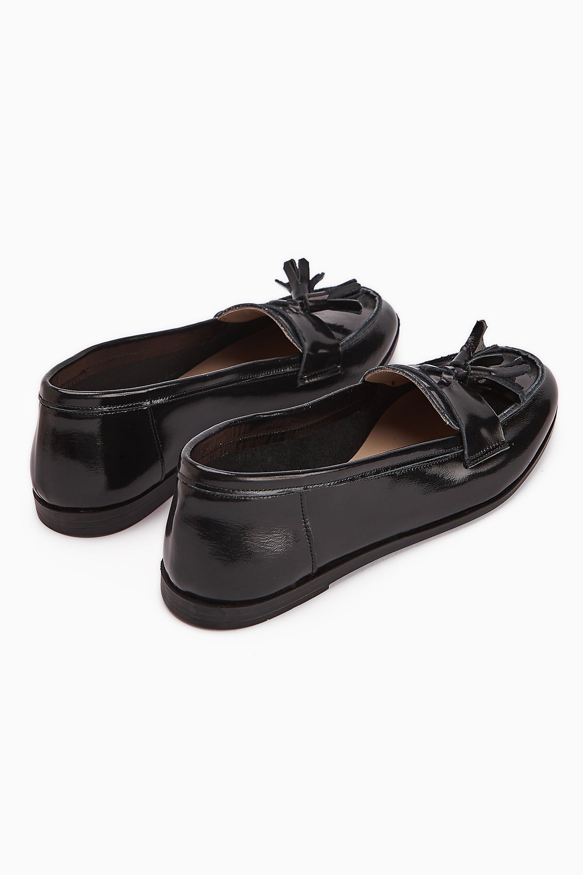 Doris Genuine Leather Black Metallic Tasseled Women's Loafer Shoe