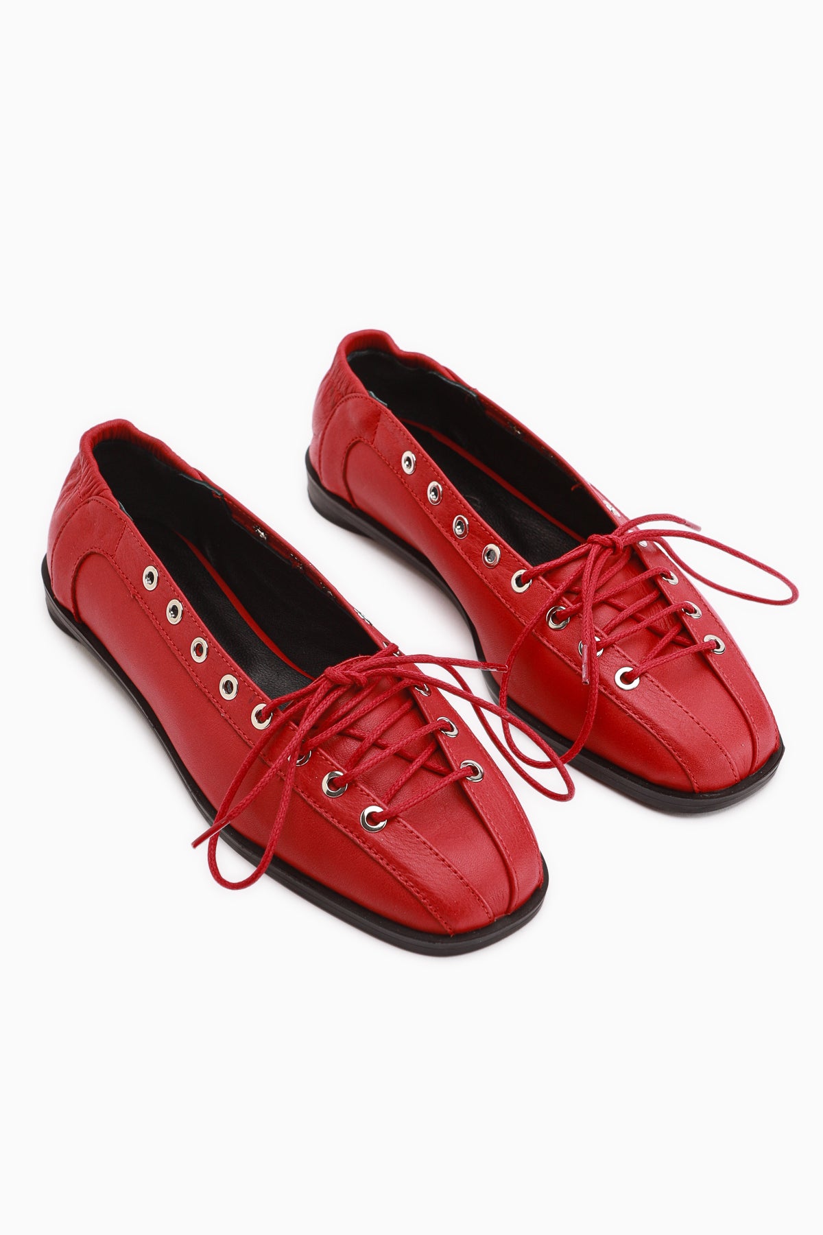 Romy Genuine Leather Red Lace-Up Women’s Ballet Flats