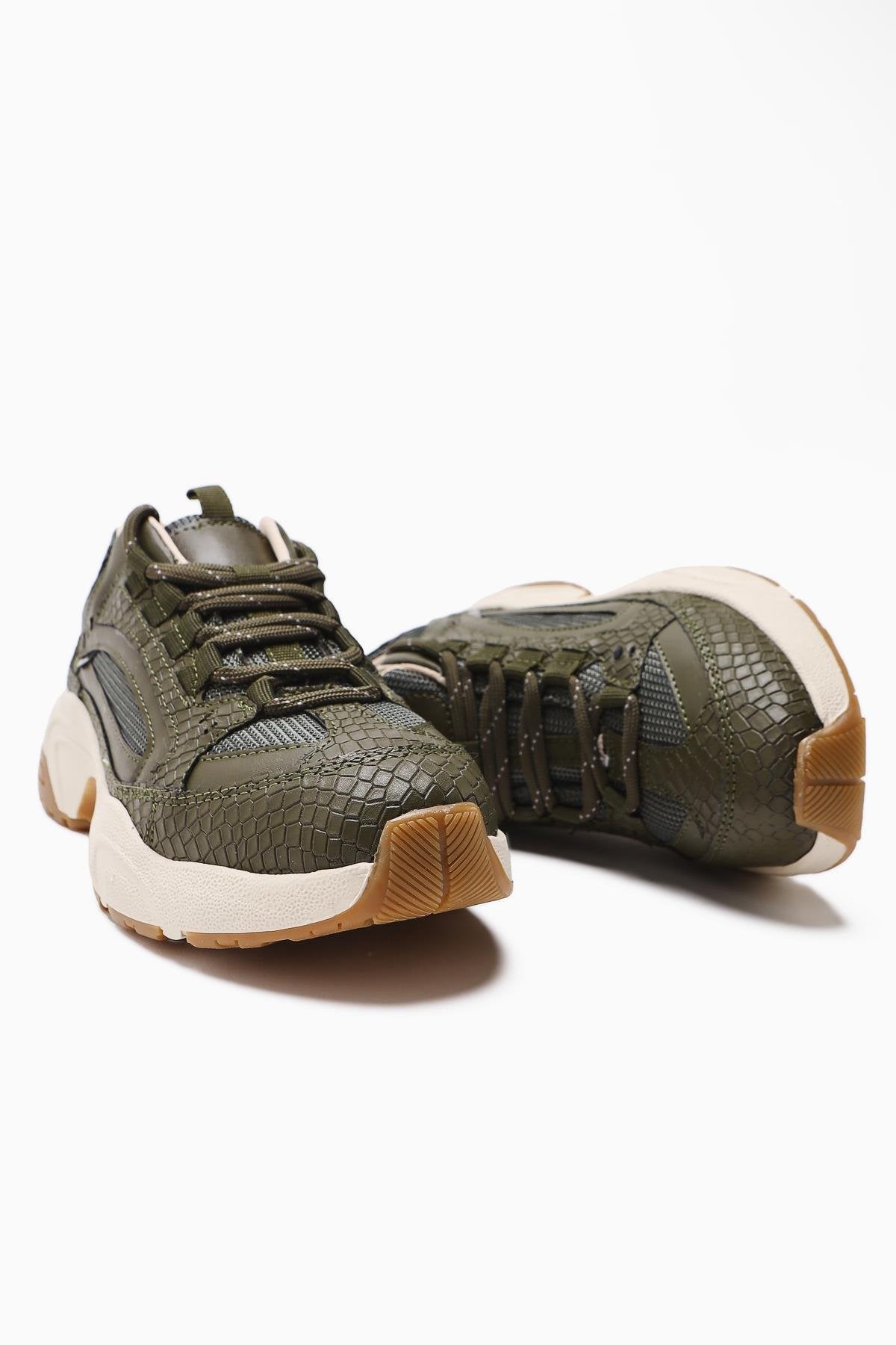 Caisa Olive Textil Detail Schnür Damen Sneakers