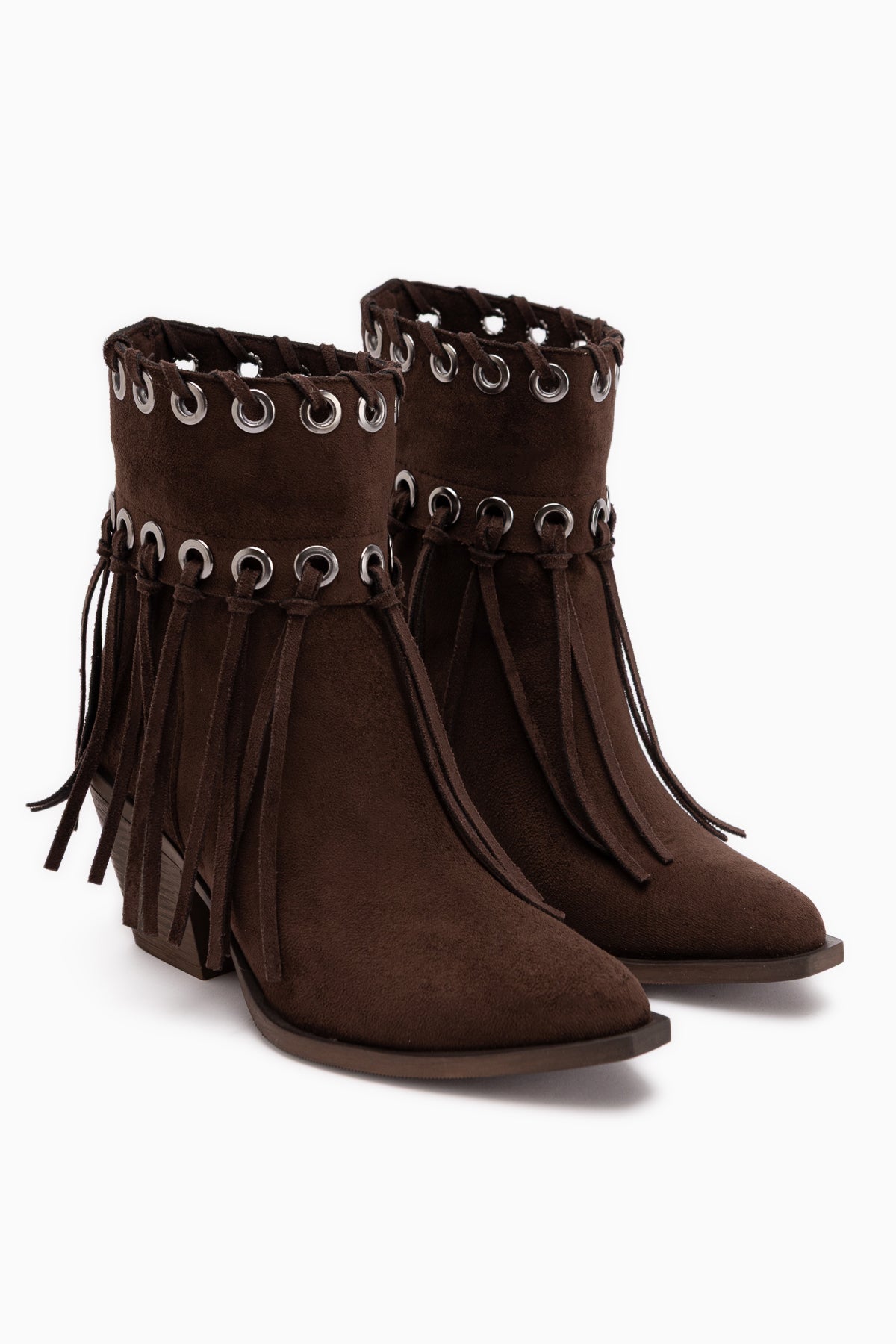 Nessa Wildleder Fransen Chunky Absatz Damen Cowboy Stiefel