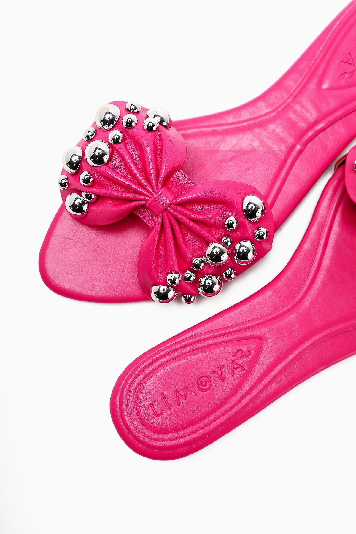 Dotty Damen Fuchsia Nieten Schleife Pantolette