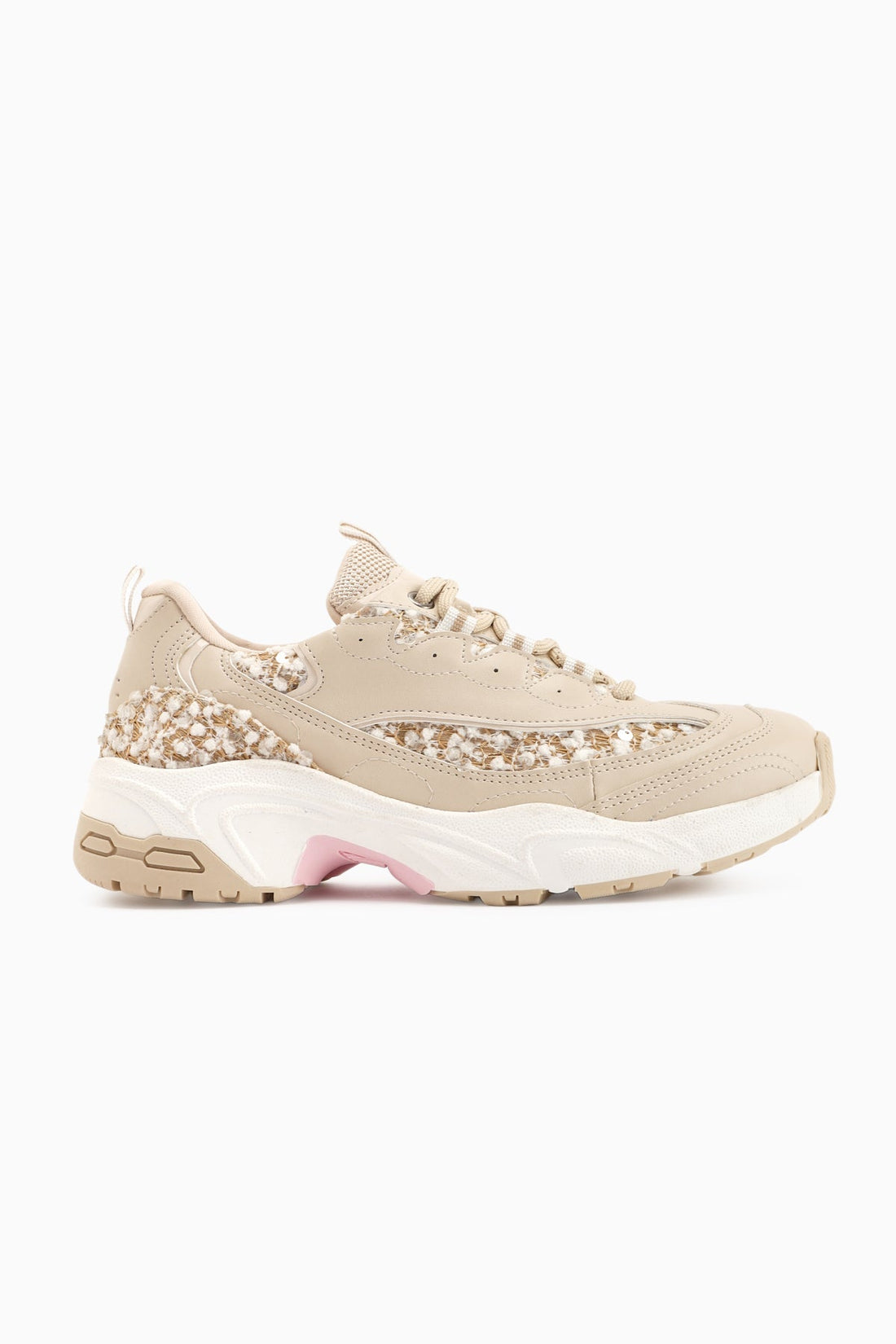 Rozhin Beige Sequined Thick Sole Women's Sport Shoes