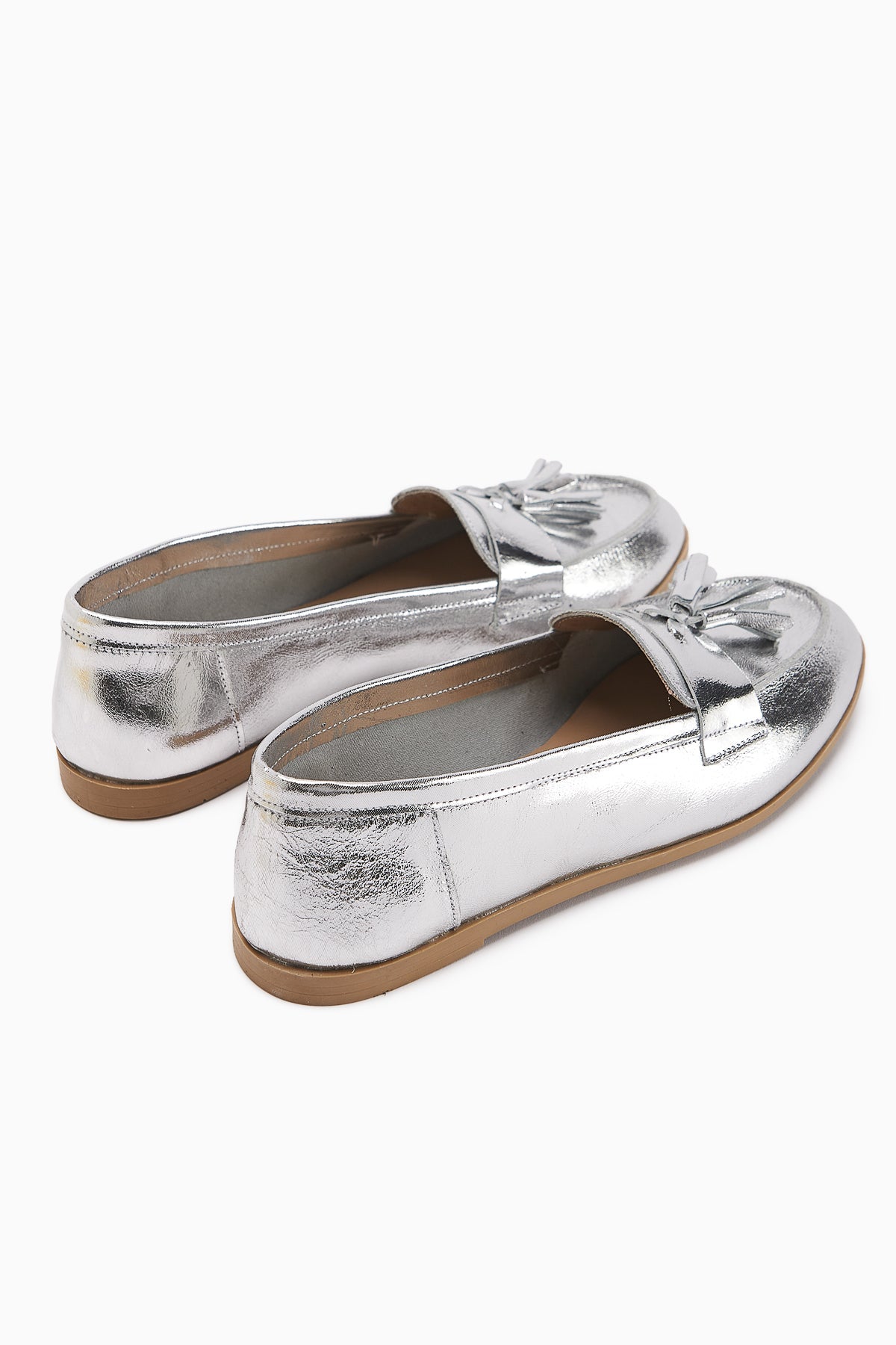 Doris Genuine Leather Metallic Silver Tasseled Women's Loafer