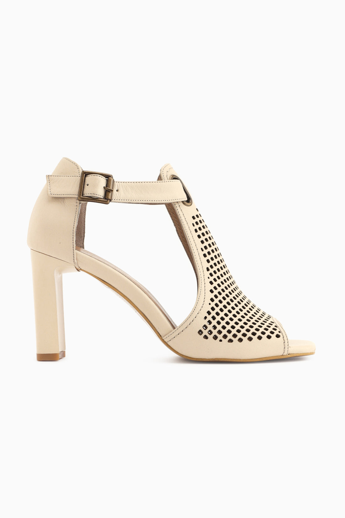 Monica Echtes Leder Beige Mit Schnalle Dicke Absatz Damen Schuhe