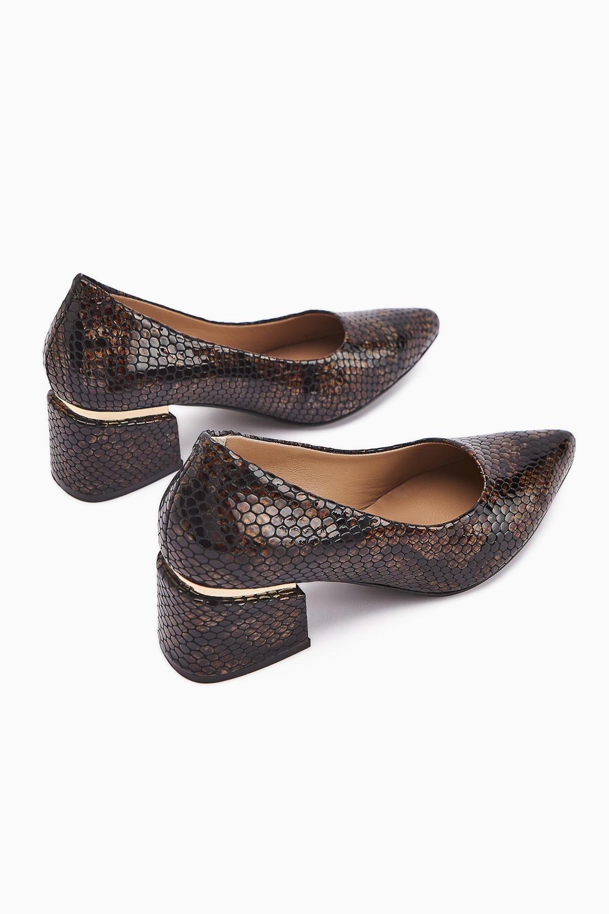 Emelia Genuine Leather Brown Snake Print Women's High Heels