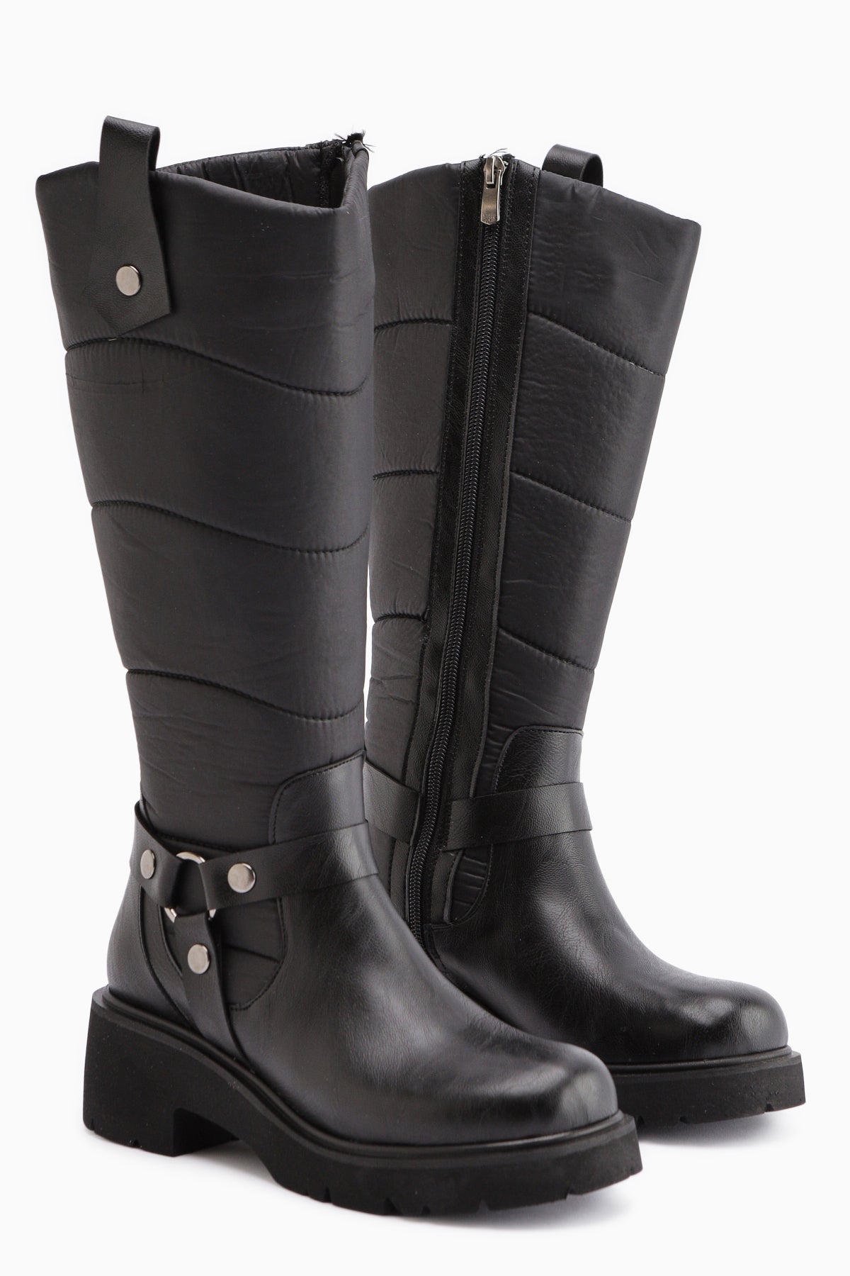 Katrin Black Metal Buckled Women's Biker Boot