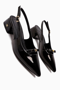 Sevy Black Patent Buckle Detailed Women’s Short Heeled Shoes