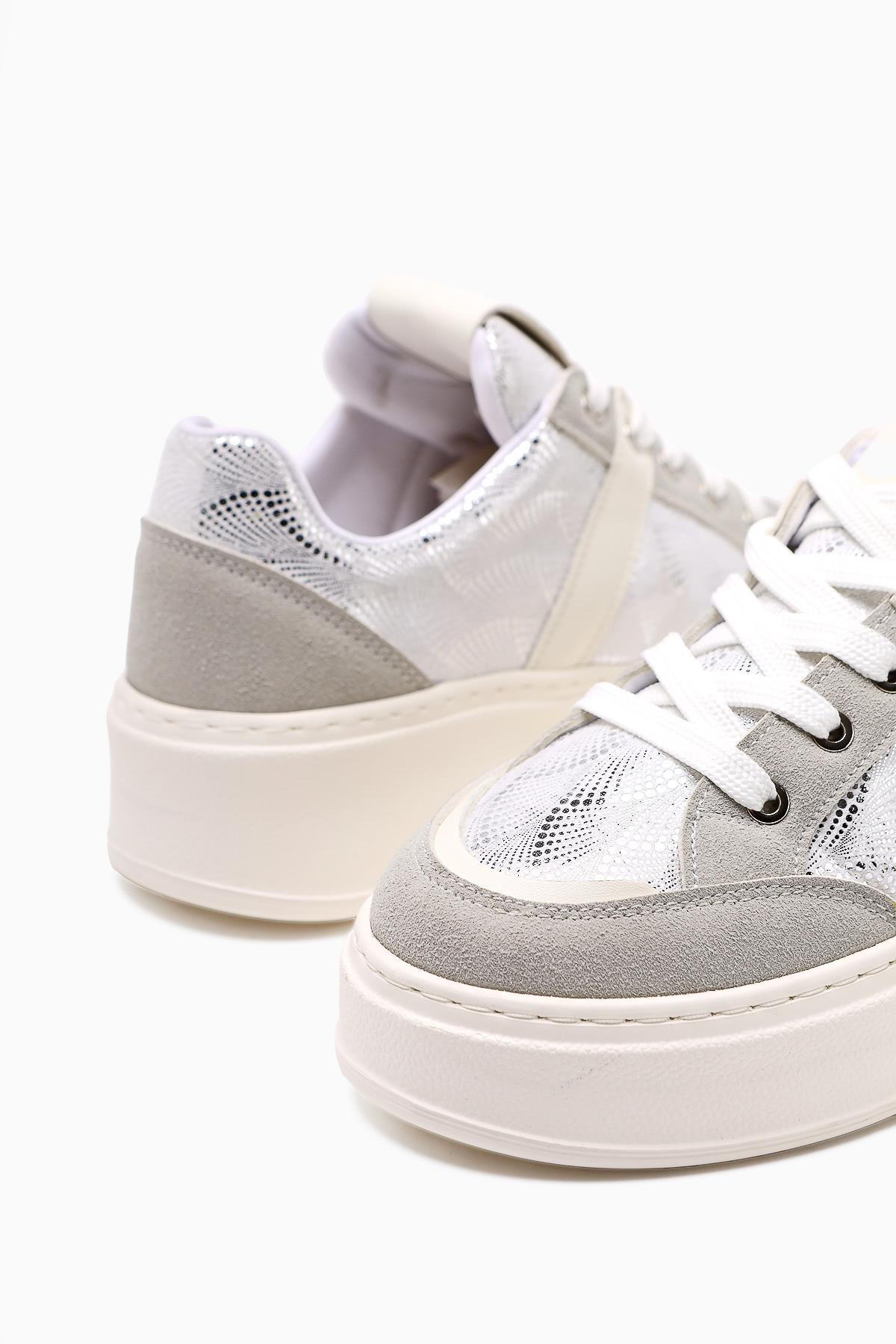 Julissa White Suede Shiny Patterned Thick Sole Women's Sneakers