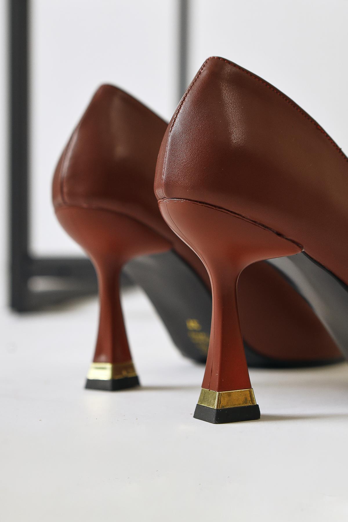 Lavina Burgundy Strappy Gold Heel Detail Pointed Toe Stiletto