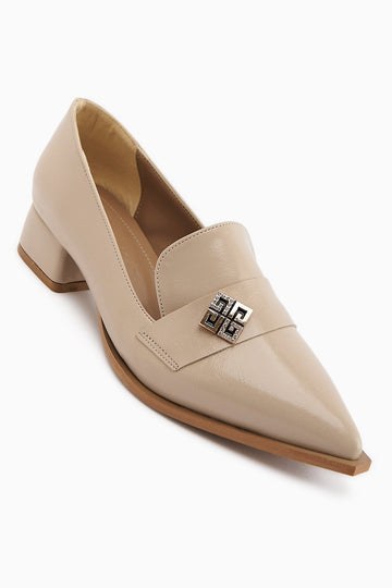 Jaklin Women's Beige Pointed Toe Low Heel Shoe