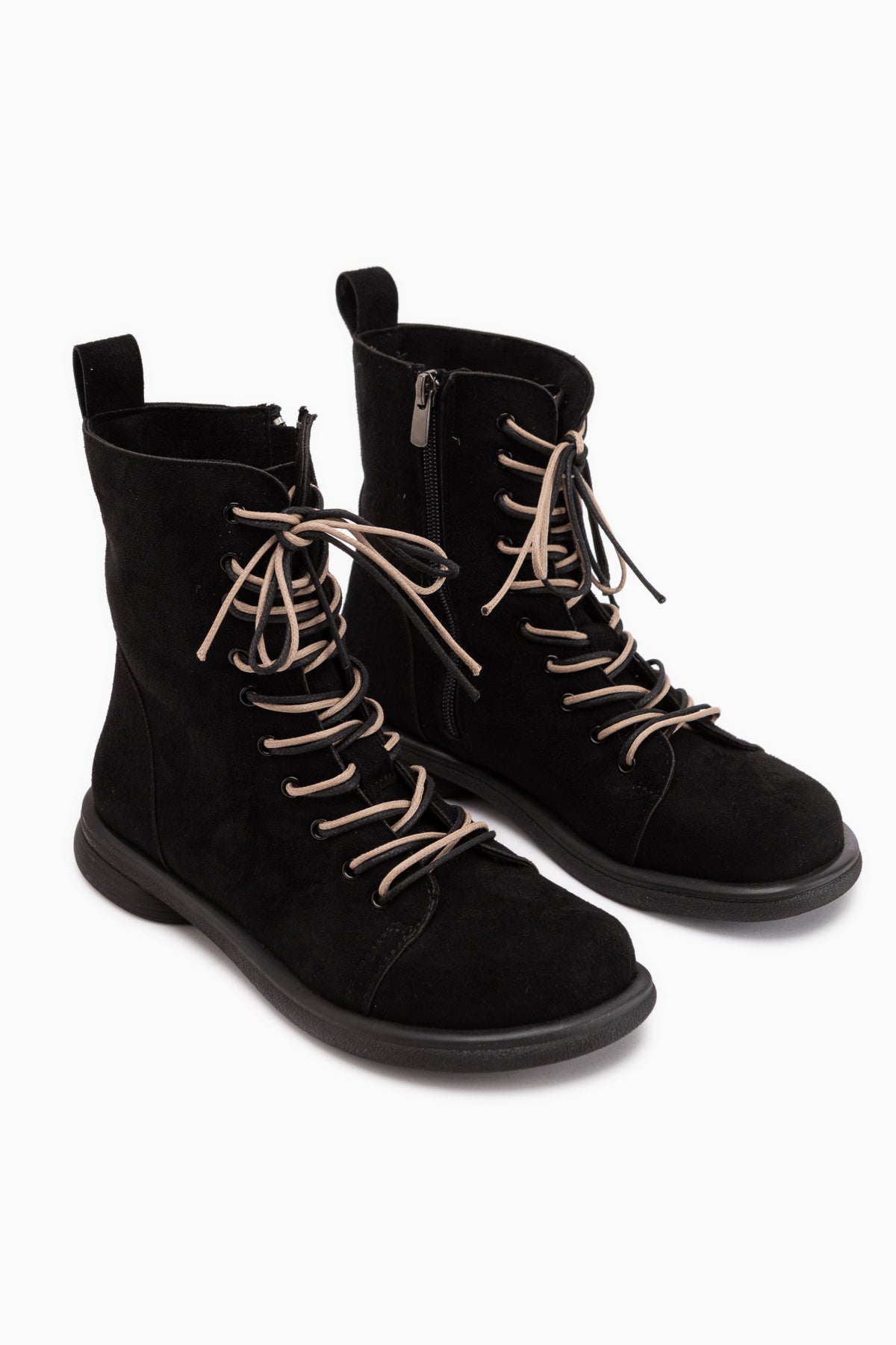 Florine Schwarze Wildleder Doppelschnürung Damen Stiefel