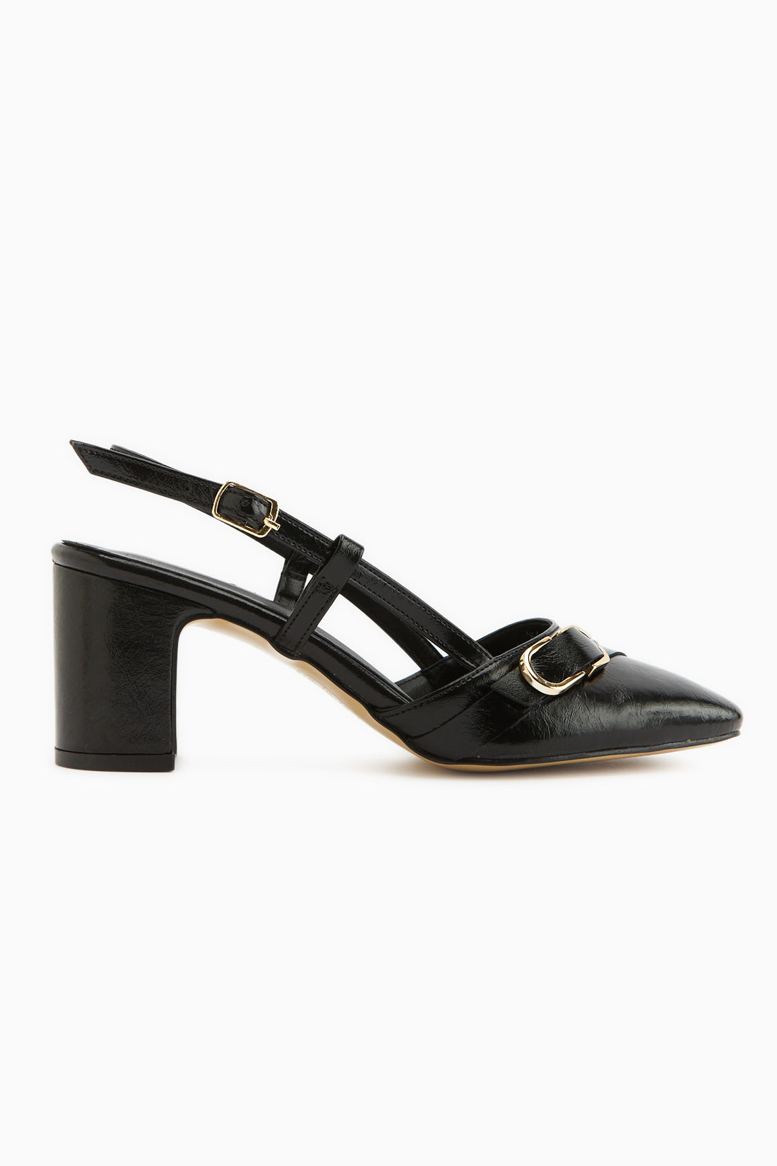 Judy Schwarz Metall Schnalle Quadrat Zehe Damen Absatzschuhe