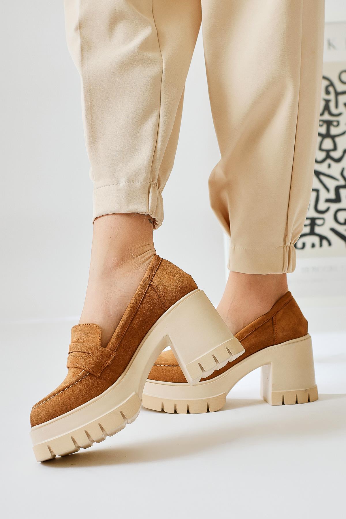 Chanpen Mink Suede Buckle Detail Platform Casual Shoes