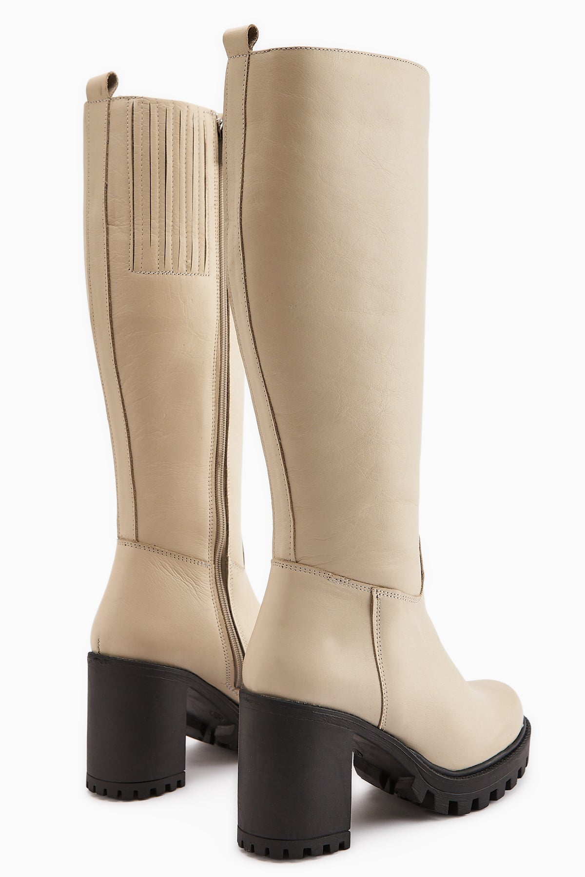 Ella Genuine Leather Beige Platform Heeled Women's Boot